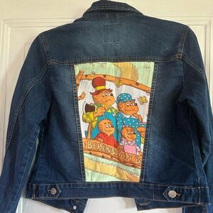 Berenstain Bears OOAK Denim Jean Jacket. Upcycled with Vintage Bedsheets